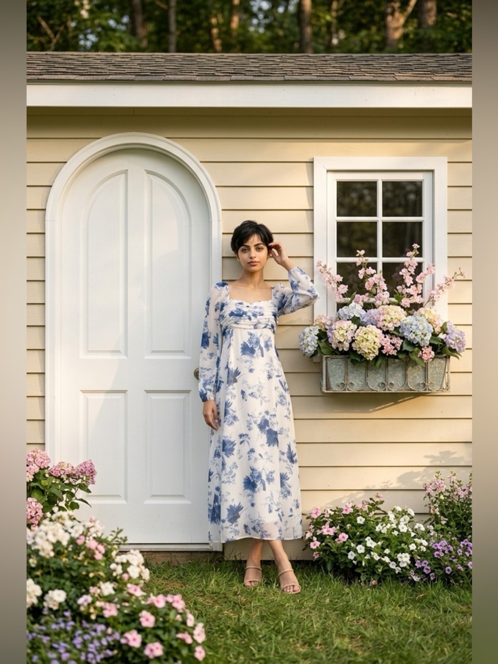 Abercrombie & Fitch Ivory Dress with Navy Floral Print size S - Picture 2 of 12